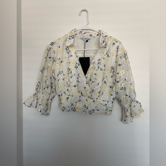En Saison Agathe Embroidered Floral Blouse in natural white size S NWT - Picture 1 of 7